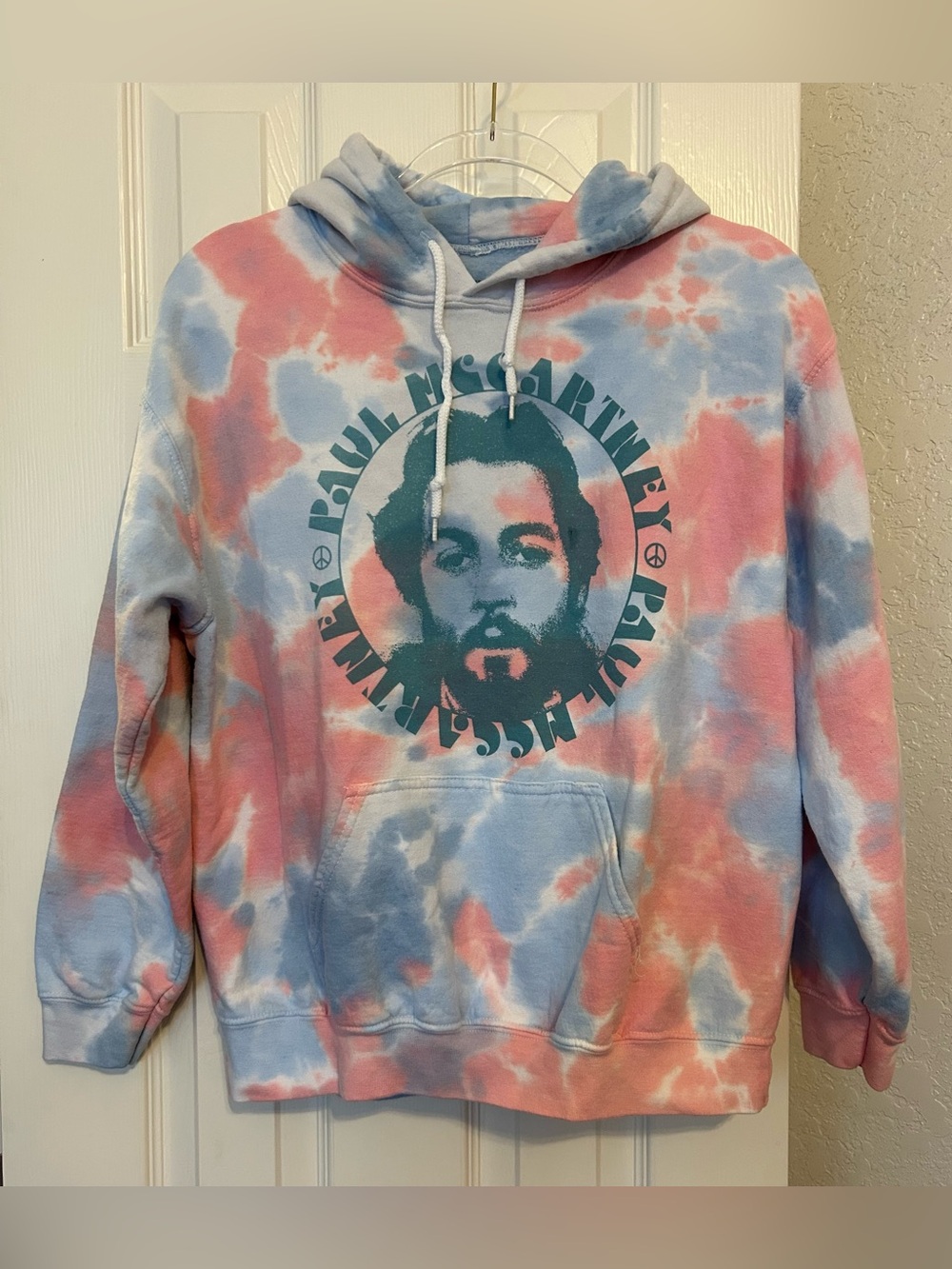 Tie-Dye Pink & Blue Pullover Hoodie with Paul McCartney Graphic 2022